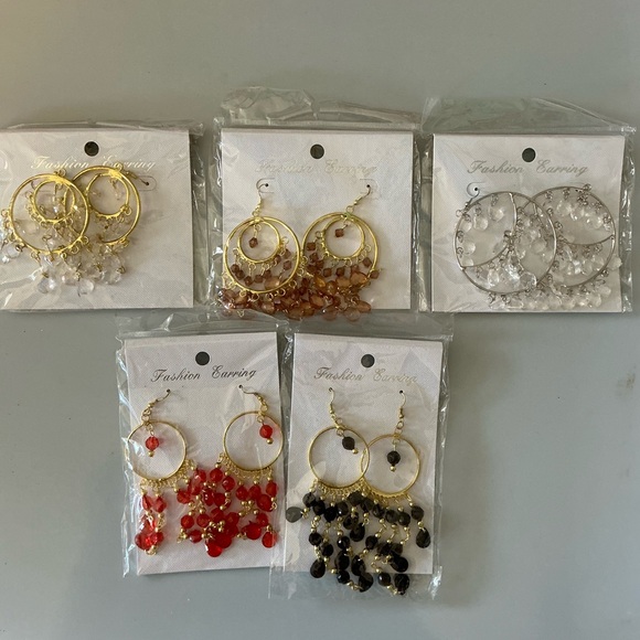 FASHION JEWELRY Jewelry - Fashion Jewelry Gold Hoop Earrings with Red, Black, White, and Brown Bead Drops